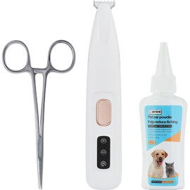 Dog Ear Powder Set, Dog Ear Hair Removal Tool 1.76oz/50g - 5 Inch Hemostat and Petour Paw Trimmer, Dog Ear Powder for Hair Removal - Dog Ear Plucking Tool (3pcs)