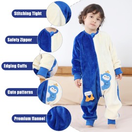 Thermal Pyjamas Children's Sleeping Bag Winter Baby With Feet Snooze Bag Winter Sleeping Bag With Sleeves Warm Lined Baby Sleeping Bag Sleeping Romper Boys Girls Unisex Pyjamas, Blue Penguin
