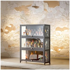 SAADHGG Modern Curio Display Cabinet Dresser with Acrylic top Display Collectibles Toy Organizers Rack & Display Shelf/Pantry Cabinet Coffee Bar for Vitrinas de Vidrio para Negocio,Gray,Three layersm