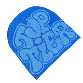 CORIRESHA - Gorro de punto para hombre y mujer, diseño de letras Y2k, gorras de punto cálidas para exteriores, Azul celeste, Talla única