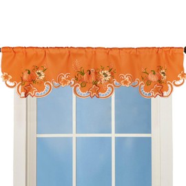 Simhomsen Embroidered Rod Pocket Fall Autumn Thanksgiving Pumpkins Kitchen Window Curtain Valance W 58 × L 14 Inches (Orange Pumpkins)
