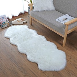 KAIHONG Faux Fur Sheepskin Style Rug,Faux Fleece Chair Cover Seat Pad Soft Fluffy Shaggy Area Rugs For Bedroom Sofa Floor (white, 60x160cm)