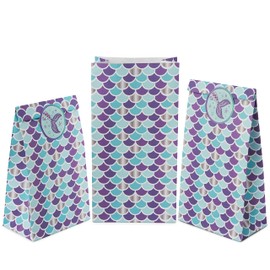 ROYAL BLUEBONNET Purple Mermaid Party Favor Bags and Stickers- 24 Little Mermaid Candy Bags for Girls Birthday Party, Small Goodie Favor Treat for Thank You Table for Birthday for Girls, Tweens, Kids