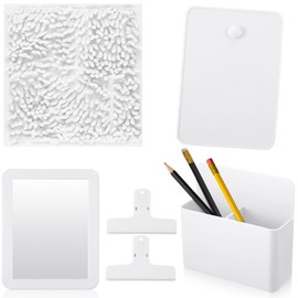 Sintuff 6 Pcs Magnetic Locker Set with Dry Erase Board Fur Rug Carpet Magnetic Marker Holder Magnetic Mirror Clips Magnetic Locker Accessories Set Decoration for School Lockers Decoration (White)