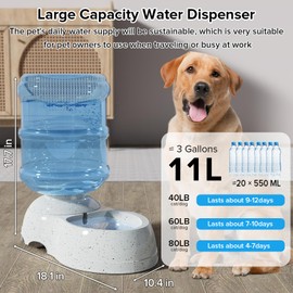 Kenond Water Dispenser Station for Large Dogs,3 Gallon/11L Gravity Automatic Feeder, Dog Water Bowl Dispenser,Large Size Dog Drinking Fountain