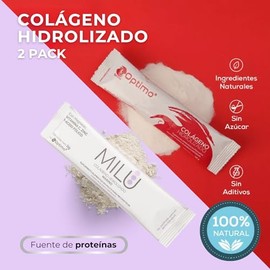 Soy Optimo | MILU | Kit de Colágenos Hidrolizados Optimo en Polvo 300gr + Colágeno Hidroalizado Marino Forte Milu 330gr de 30 Sobres | Suplemento Alimenticio Sin Sabor - Sin Olor - Sin Azucar | A base de Péptidos Porcino y Marinos