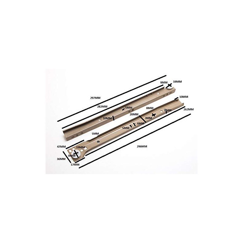 2 x Beige Metal Self Locking Drawer Runners 300mm