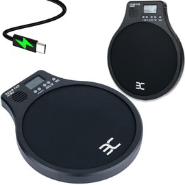 EX [3-IN-1] Portable Digital Electronic Drum Pad, with [Metronome, Speed Detection & Tap Counting] 10″ TPR Practice Pad, Black