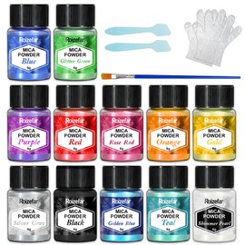Roizefar Polvere di Mica - Pigmento di Resina Epossidica 12 Colori, Colorante per Sapone, Colorante in Polvere Metallico per la Creazione di Gioielli, Bombe da Bagno, Nail Art (5 g per Bottiglia)