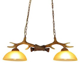 Chandelier Ceiling Light - 2 Heads Deer Horn Pendant Lamp Resin Antler Vintage Rural Countryside Style Chandelier Hanging Light for Home, Bar, Restaurant, Cafe, Dining Room, fits E26 Bulbs