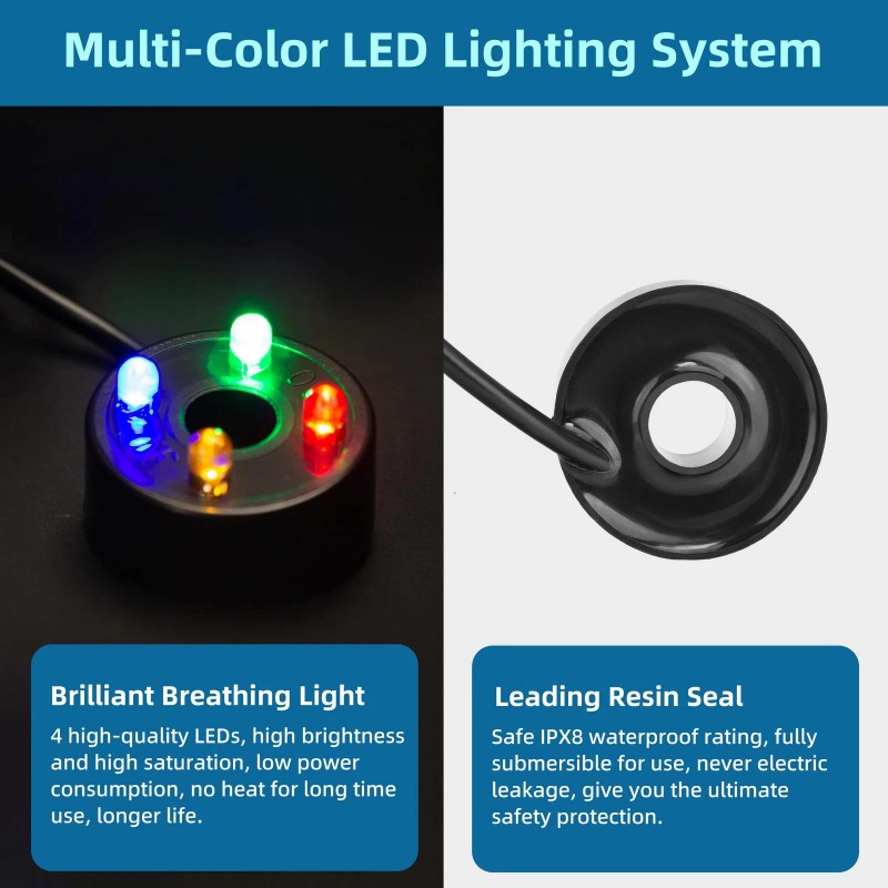 Datoo Mini Submersible Fountain Water Pump With LED Light 50GPH