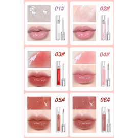 6 Colors Transparent Lip Gloss Set Glitter Shimmer Liquid Lipstick Moisturizing Nourishing Long Lasting Makeup Gift Set for Women Girls (a)
