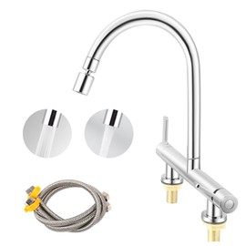 2 Hole Kitchen Mixer tap with 2 Function Sprayer, 180 mm Centers Deck Mounted Sink Tap, 360° Swivel Kitchen Chrome Bridge Mixer Taps, 1/4 Turn Cold and Hot Mixer Tap