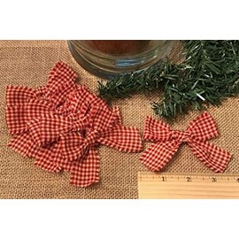 MIABE Primitives Supplies for 9 Homespun Handmade Bows ~ BARN RED Small Check Primitive Farmhouse Christmas for Home, Holiday Decor, DIY Craft.