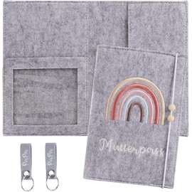 Biglumin Mutterlog Protective Cover, Premium Felt Maternity Log Cover, Storage Bag for Birth Certificates with Compartments for Ultrasound Image, Vaccination Certificate, Insurance Card, Handmade