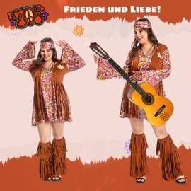 Fairycos Fairycos Hippie Kostüm Damen Große Größen Kleid 70er Jahre Bekleidung Kleidung Schlagermove Outfit Faschingskostüme Frau 42 44