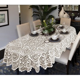 MforStyle Lace Large Tablecloth Oval OR Round White OR Beige Premium Quality (63" (160cm) Round, White)