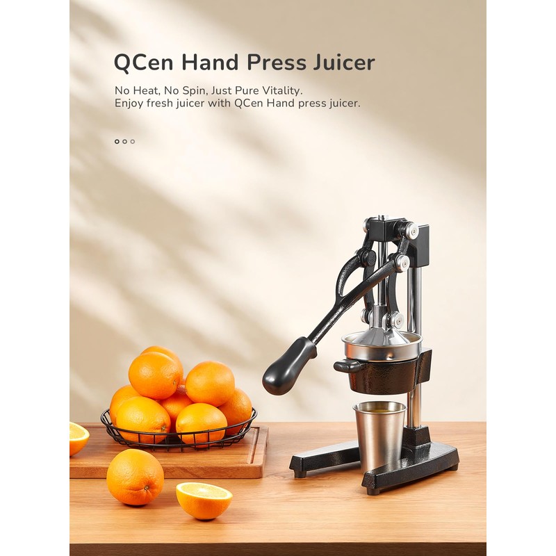 QCen Professional Cast Iron Manual Juicer, Heavy Duty Citrus Press