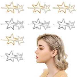Pack of 8 Women's Hair Accessories, Gold, Silver, Hair Clip, Wedding, Minimalist Geometric Hair Clip, Hollow Star Hair Clip, Pin Hair Accessory for Women and Girls Headpiece