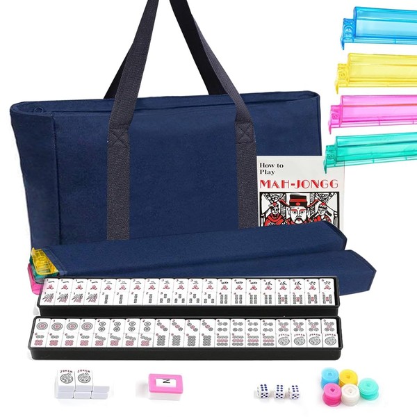 American Mahjong Set, 166 White Tiles with Blue Carrying Bag,