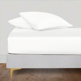 LINENWALAS Single Fitted Sheet with Pillowcases, 100% Eucalyptus Tencel Silk Sheets up to 40 cm Deep Pocket, Better Than Egyptian Cotton, Soft Cooling Fitted Bed Sheet (89x190 cm, White)