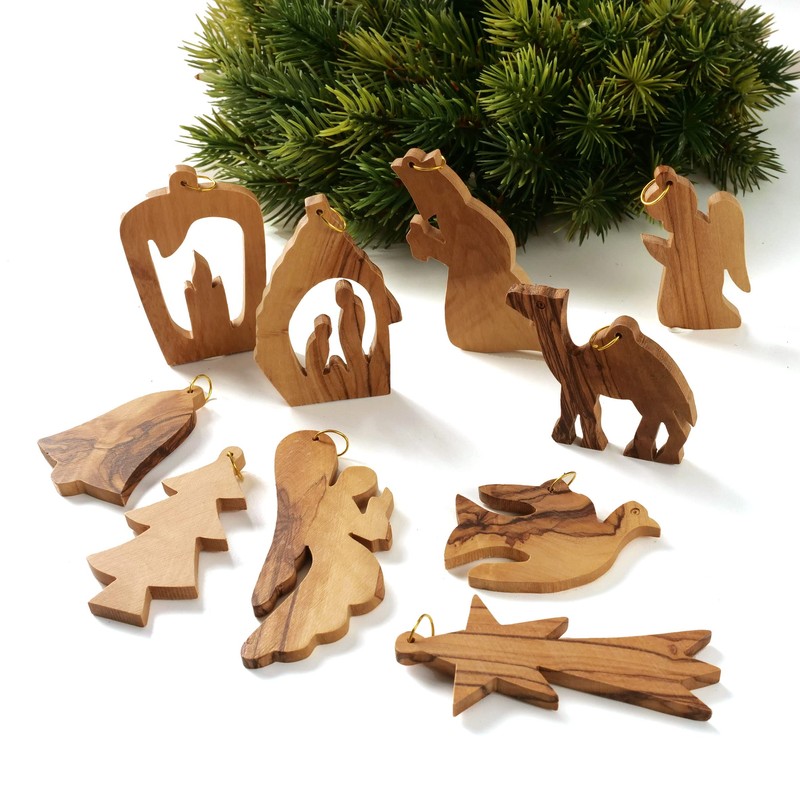 KASSIS Geschenkartikel Olive Wood Christmas Decoration Tree Decoration Pendant Set