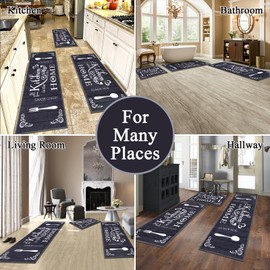 Vaukki Boho Kitchen Rug Sets 3 Pieces, Washable Kitchen Mats for Floor, Non Slip Soft Kitchen Area Rug Floor Mat for Kitchen, Laundry Room and Hallway (Black, 20''x32''+20''x47''+20''x59'')
