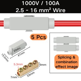 Pack of 5 Feed-Through Connectors 2-Pin 100A 1000V Double Screws Clamp Block for 2.5-16 mm² Cable Main Cable Junction Clamp ABS Housing for Ceiling Lights Switch Electrical Installation