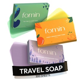 FOMIN FOMIN - Antibacterial Paper Soap Sheets for Hand Washing - (300 Sheets) Orange, Tea Tree, Lavender Portable Travel Soap Sheets, Dissolvable Camping Mini Soap, Portable Hand Soap Sheets