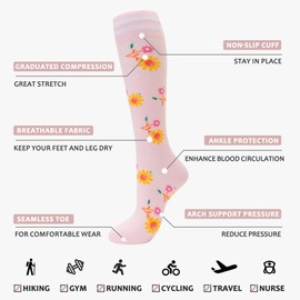 fenglaoda Compression Socks Women Men 4 Pairs, Knee High Support Socks for Running, Sports, Travel, Flight, Nurse