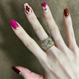 Short Length Press on Nails, Artificial Acrylic Fake Nails for Women, 24PCS Full Cover Reusable False Nails Kits, Snake Print Nails Design, Glue on Nails Fake Nails for Nail Art