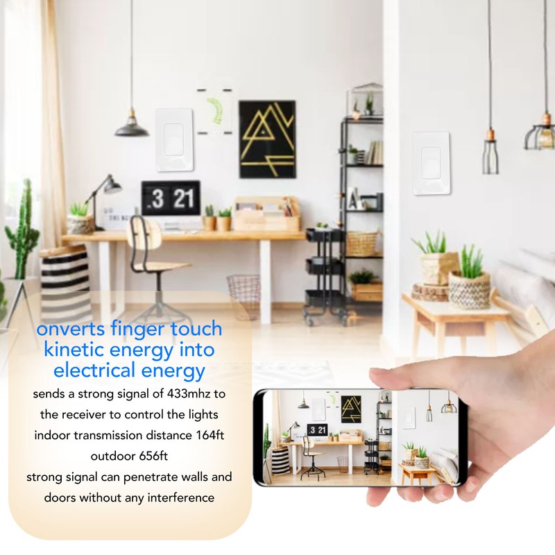 Wireless Light Switch 1 Gang Auto Power Generating AC 110‑230V
