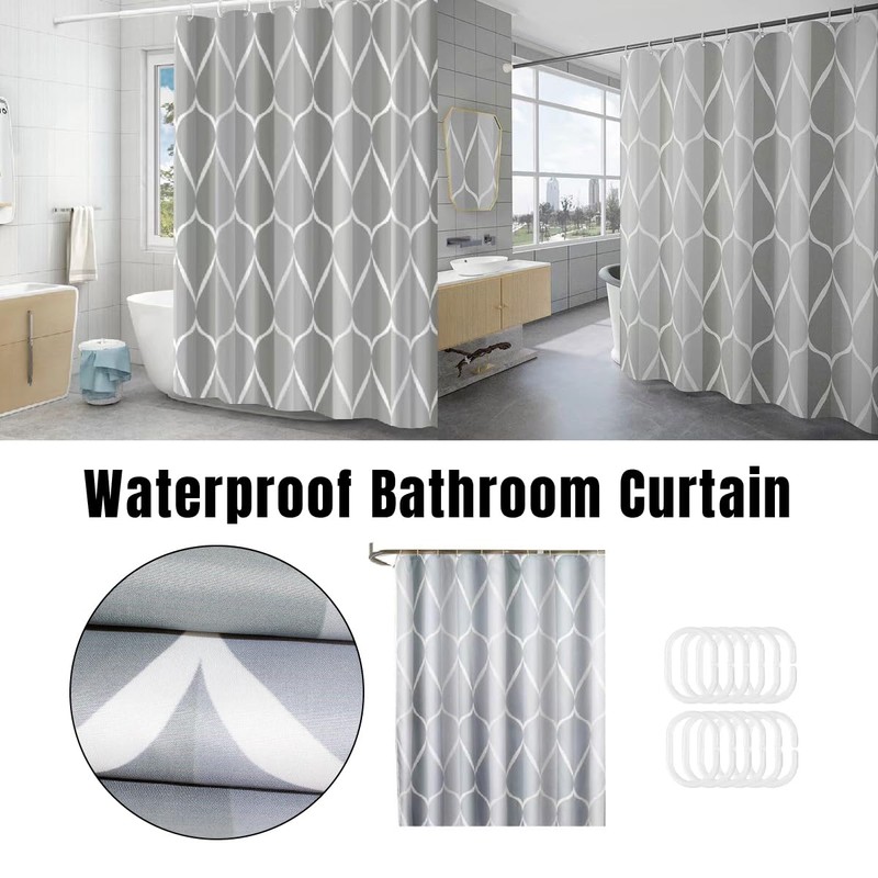 AIMALL 220x200cm (87x79in) Extra Long Fabric Shower Curtain with 12