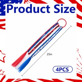 4 Pcs 4th of July Ponytail Hair Extension, Patriotic Elastic Hair Ties
