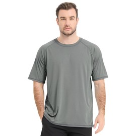 Sillictor Mens Running Tops Short Sleeve UPF 50+ Polyester Sports Gym T Shirts for Men Quick Dry UV Sun Protecion Rash Vest Swimming Hiking Fishing Football Training Shirts, Wicking 3010 Grey M