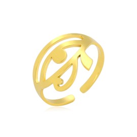 LIKGREAT Eye of Horus Ring, Egyptian Adjustable Ring, Ancient Egypt, Horus Eyes of Ra, Open Ring, Lucky Amulet, Protection, Stainless Steel Jewellery for Men and Women, Stainless Steel, No Gemstone