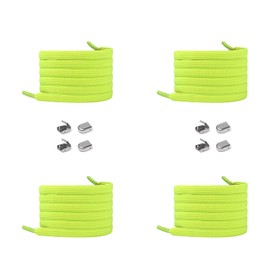 ELANOX Elastic Shoelaces without Ties, Pack of 4 for 2 Pairs of Shoes, with Stylish Ends, Shoe Laces without Ties, Quick Release, Rubber Shoelaces, for Adults and Children (Neon Yellow)