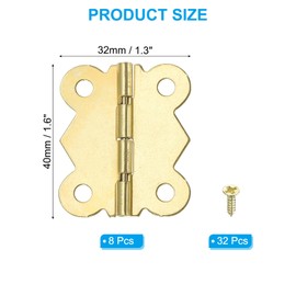 PATIKIL Small Jewelry Box Hinges 1-5/8 Inch, 8 Pack 180-degree Mini Butterfly Hinges Jewelry Box Hardware with 32 Screws for Cabinet Wooden Box Drawer Craft, Gold