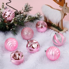 GANGLIAN 12 Pcs Christmas Ball Ornaments Pink Christmas Ornaments Set for Christmas Tree Decorations Shatterproof Large Christmas Decorations Ornaments Bulk Balls 2.36 Inches Hanging Decor for Xmas
