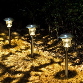 GIGALUMI 8 Pack Solar Pathway Lights, Solar Garden Lights Outdoor Warm White, Waterproof Led Path Lights for Yard, Patio, Landscape, Walkway (Stainless Steel)