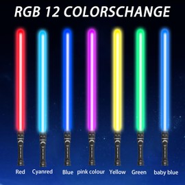 MQDMINI 2 Pcs Light Sword Toys - 2 in 1 Children's Light Sword, Dual Light Swords wcith FX Sound (Motion Sensitive), Dress Up Costume Kit, Kids Gifts for Christmas Birthday