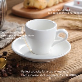 Unilives Espresso Cup, Ceramic Espresso Cup with Saucer, Small Stainless Steel Coffee Spoons, 85ml / 2.8Oz Cute Espresso Cups Set of 6