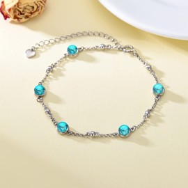 AOBOCO Sterling Silver Rainbow Planet Galaxy Anklet, Multicolor Crystals from Austria, Ankle Bracelet Foot Bracelet for Women Anniversary Birthday Sister Wife Jewelry Gifts, Large, Sterling Silver