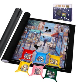 Pohxev Jigsaw Puzzle Mat Roll Up, 49” x 36” 3000 2000 1500 Pieces, Puzzle Mats Roll-Up Save Pad with 6 Leather Sorting Trays & 1 Storage Bag. Sheets and Frame Keeper Accessories for Adults