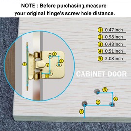 Gold Cabinet Door Hinges 1/2 Inch Overlay (Variable),50 Pack 25 Pairs Flush Face Mount Cupboard Self-Closing Kitchen Cabinet Hinges with Brass Screws