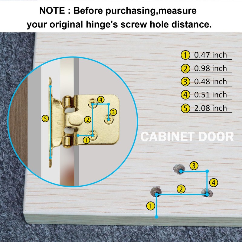 Gold Cabinet Door Hinges 1/2 Inch Overlay (Variable),50 Pack 25