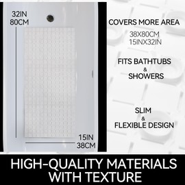 Hargiis Non-Slip Bathtub Mat, Anti Slip Shower Mat, Fast Drying Bathtub Mats, Foot Scrubber Mat, Anti Slip Mat for Tub, Floor, Bathroom, Kitchen, Home, Hotel (White 32"×15")