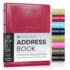 Gallery Leather Large Address Book with Alphabetical Tabs up to 480 Records, Leather Notebook Hardcover, Telephone and Address Books - 9 x 7 ", Acadia Wild Rose