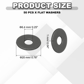 PATIKIL M6 Flat Washers 1/4"ID x 11/16"OD, 50 Pcs 304 Stainless Steel Metal Metric Washers Black Electroplated Flat Gasket Spacer for Screws and Bolts, Black