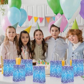 20 PCS Cartoon Blue Snowflake Birthday Party Decorations,Snowflake Party Favor Bags with Handles - Winter Themed Goodie Gift Bags for Holiday Birthday Party Supplies Decorations